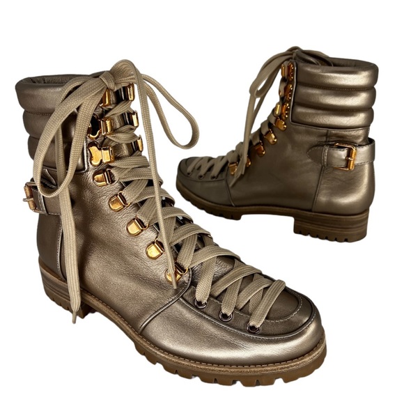 CHRISTIAN LOUBOUTIN Who Runs metallic leather gold/champagne hiking boots - Picture 3 of 10